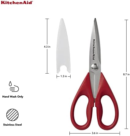 KitchenAid All Purpose Kitchen Shears with Protective Sheath Durable Stainless Steel Scissors, Dishwasher Safe, Soft Grip Comfort Handle, 8.72 Inch, Red - Image 2