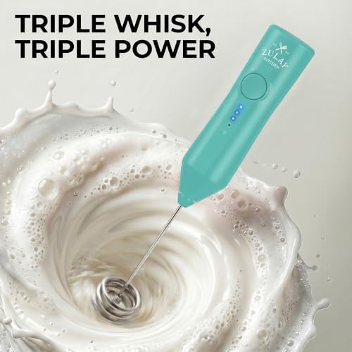 Zulay Kitchen Rechargeable Milk Frother Handheld - Frother Wand, Drink Mixer, Electric Whisk Frother, for Cappuccinos, Matcha & Protein Powder - Dynamic Triple Whisk, 3 Speed 500mAh Mint - Image 2
