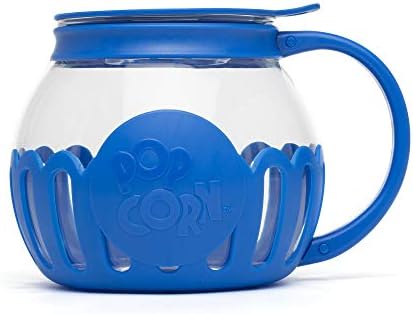 Ecolution Patented Micro-Pop Microwave Popcorn Popper with Temperature Safe Glass, 3-in-1 Lid Measures Kernels and Melts Butter, Made Without BPA, Dishwasher Safe, 1.5-Quart, Blue by Ecolution