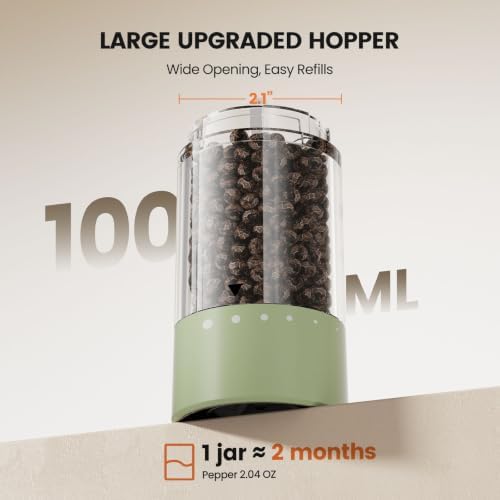 Electric Salt and Pepper Grinder Set - Rechargeable Automatic Salt and Pepper Shakers, Kitchen Appliances with External Adjustable Coarseness, Larger Hopper for Cooking, Home Gifts(2 Pack,Sage Green) - Image 4