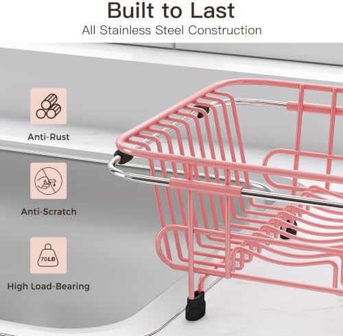 JASIWAY Pink Dish Drying Rack in Sink with Utensil Holder, RV, Apartment - Image 7