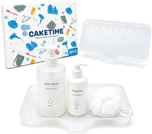 CAKETIME 2 Pack Silicone Soap Dish with Drain Spout for Bathroom Shower Caddy Kitchen Counter Bar Storage Tray Gadgets Sink Cup Dispenser Rack Home Decor Essentials Tools Transparency Medium by CAKETIME