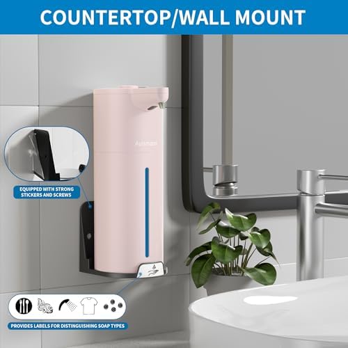 Aunmaon Automatic Soap Dispenser Touchless, Modern, Kitchen & Bathroom, Hands-Free, Adjustable Volume, Long Battery Life, Compatible with Thick & Thin Soap, Easy for Toddlers, Clog-Free, Pink - Image 3