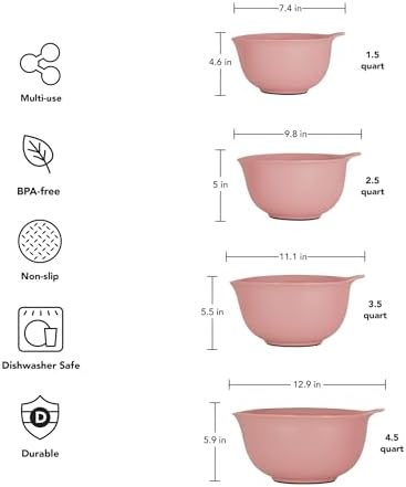 KitchenAid Universal Nesting Plastic Mixing Bowls, 1.5-quart, 2.5-quart, 3.5-quart, 4.5 quart, Set of 4 (Pack of 4) - Image 2