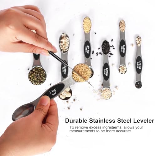 Magnetic Measuring Spoons Set Stainless Steel with Leveler, Stackable Metal Tablespoon Measure Spoon for Baking, Cups and Spoon Set Kitchen Gadgets Apartment Essentials Fits in Spice Jars - Image 4