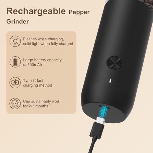 Ultrean Electric Salt and Pepper Grinder Set, Rechargeable,Matte Black - Image 4