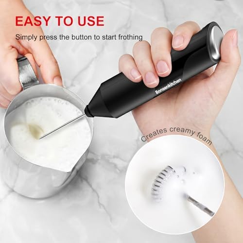 Bonsenkitchen Powerful Milk Frother for Coffee, Fast Handheld Drink Mixer with Stainless Steel Whisk, Battery Operated Hand Frother Stirrer Wand-Black (Pack of 3) - Image 2