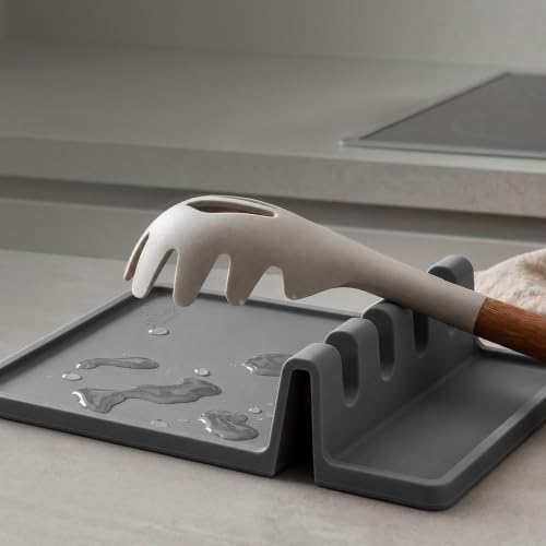 Zulay Kitchen Extra Large Silicone Utensil Rest with Drip Pad for Multiple Utensils - BPA-Free Heat-Resistant Spoon Rest & Spoon Holder for Stove Top - Kitchen Utensil Holder for Spoon - Gray - Image 5