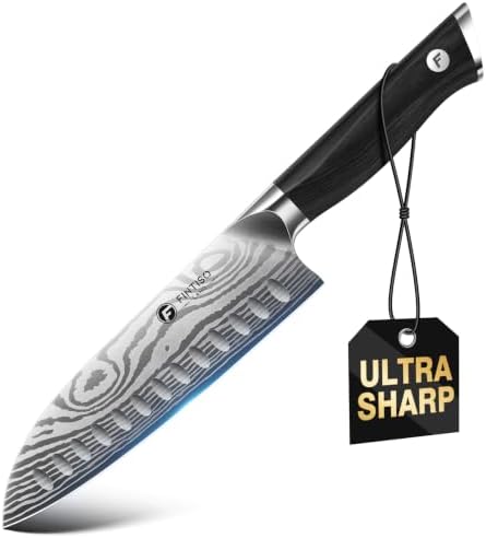 Santoku Knife 7 Inch with Sharp Japanese High Carbon Stainless Steel by FINTISO