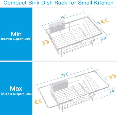 JASIWAY White Dish Drying Rack in Sink, Dish Drainer with Utensil Holder - Image 4