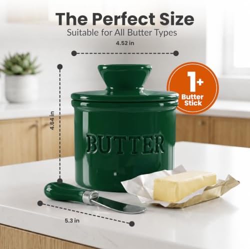 Priority Chef Butter Crock with Lid for Countertop with Spreader Knife and Water Line, Soft Spreadable Butter, Ceramic French Butter Dish with Lid, Formal Garden - Image 6