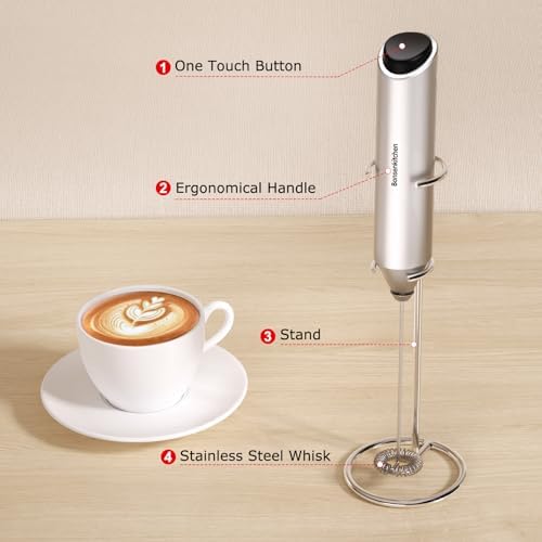 Bonsenkitchen Milk Frother with Stand for Coffee, Battery Operated Frother - Image 6