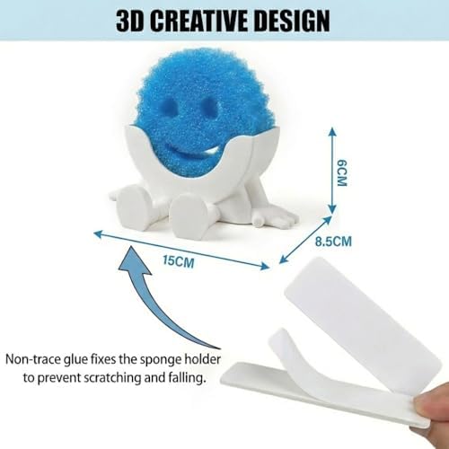 Creative Drainage Sponge Holder: Traceless Glue, 3D Printed Funny Kitchen Sink Holder, Keeps Sponge Dry – for Scrub Daddy (1, White) - Image 4