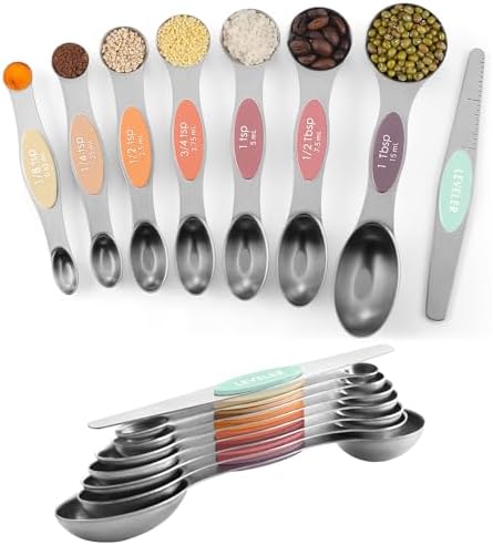ChefAide Set of 8 Magnetic Measuring Spoons, Stainless Steel, Dual Sided by ChefAide
