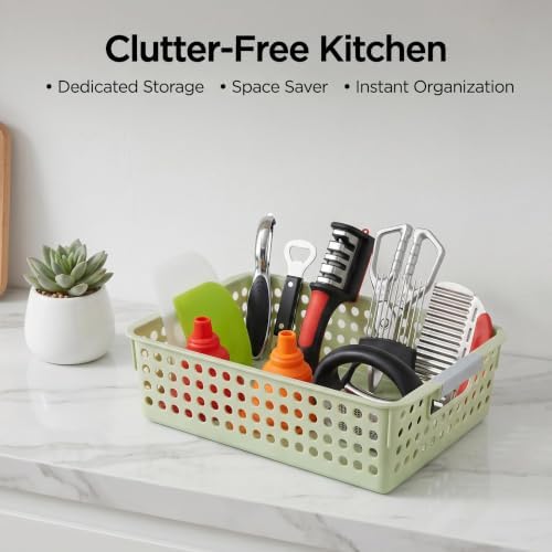 13-Piece Kitchen Gadget Set (Includes Storage Basket) — Features Kitchen Shears, Garlic Press, Knife Sharpener, Julienne Peeler, Standard Peeler, Anti-Scald Tongs (13 PCS) - Image 3
