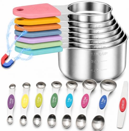 Magnetic Measuring Cups and Spoons Set-Heavy Duty 304 Stainless Steel Cups by vfuni