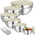 Mixing Bowls with Lids Set, 6 PCS Stainless Steel Mixing Bowls with 3 Grater Attachments, Kitchen Food Storage Organizers Nesting Mixing Bowl, Large Size 4.5, 3.5, 2.1, 1.5, 1.1, 0.7QT by HelpYouSaveMoreSpace