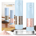 Electric Salt and Pepper Grinder Set - Rechargeable Automatic Salt and Pepper Shakers, Kitchen Appliances with External Adjustable Coarseness, Larger Hopper for Cooking, Home Gifts(2 Pack,Light Blue) by Unknown
