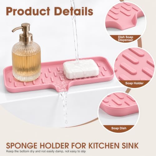 CAKETIME 2 Pack Silicone Soap Dish with Drain Spout for Bathroom Shower Caddy Kitchen Counter Sponge Holder Bar Sink Organizer Tray Container Drying Toiletries Essentials Cute Girl Pink Gifts Large - Image 2