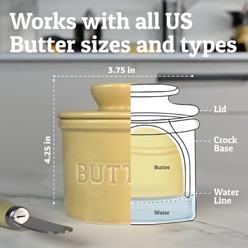 Priority Chef Butter Crock with Lid for Countertop with Spreader Knife and Water Line, Soft Spreadable Butter, Ceramic French Butter Dish with Lid, Khaki - Image 5
