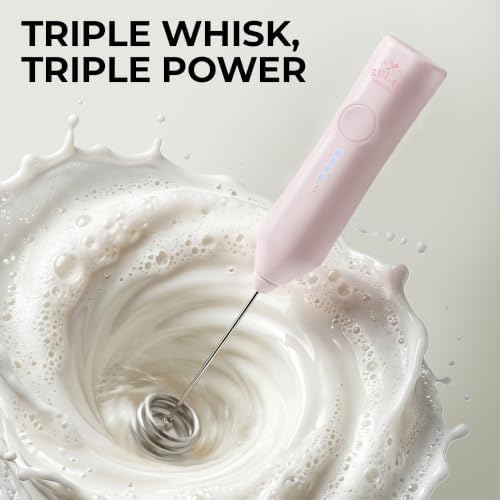 Zulay Kitchen Rechargeable Milk Frother Handheld - Frother Wand, Drink Mixer, Electric Whisk Frother, for Cappuccinos, Matcha & Protein Powder - Dynamic Triple Whisk, 3 Speed 500mAh Cotton Candy Pink - Image 2