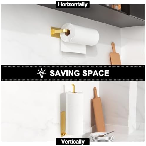 Paper Towel Holder Under Cabinet, Self-Adhesive or Drilling, Gold - Image 3