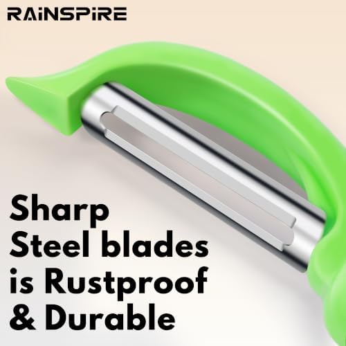 Rainspire Vegetable Peeler Potato Peelers for Kitchen, Sharp Stainless Steel Blades Veggie, Comfortable Handle Fruit Peeler, Carrot Peeler Apple Peeler Dishwasher Safe, Green, 1-Pack - Image 3