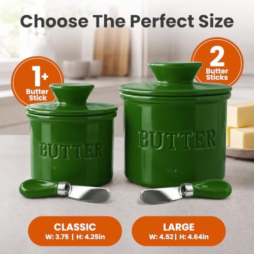 Priority Chef Butter Crock with Lid for Countertop with Spreader Knife and Water Line, Soft Spreadable Butter, Ceramic French Butter Dish with Lid, Formal Garden - Image 5