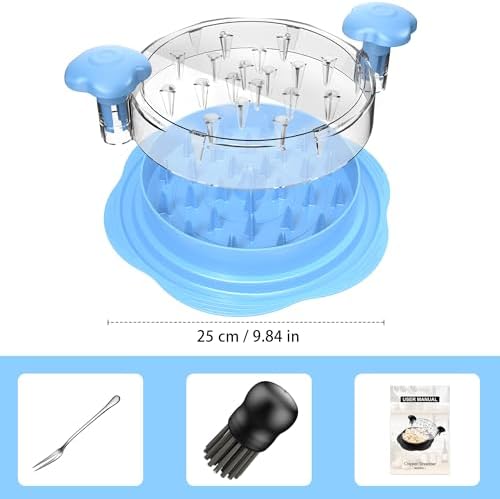 Chicken Shredder Tool Twist Large Meat Shredder with Brush&Fork, Sky Blue - Image 7