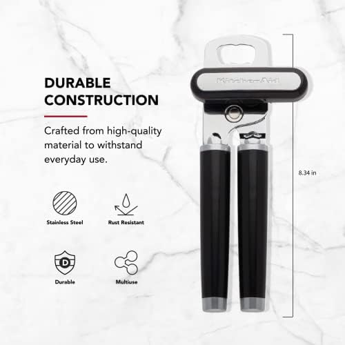 KitchenAid Classic Multifunction Can Opener and Bottle Opener Easy to Use, Razor Sharp Stainless Steel Cutting Wheel, Soft Ergonomic Handles, Black, Pack of 12 - Image 4