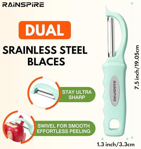 Rainspire Vegetable Peeler Potato Peelers for Kitchen, Sharp Stainless Steel Blades Veggie, Comfortable Handle Fruit Peeler, Carrot Peeler Apple Peeler Dishwasher Safe, Mint Green, 1-Pack - Image 2