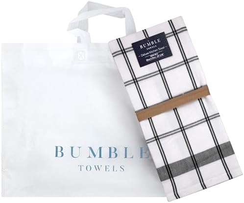 Premium Kitchen Towels (20”x 28”, 12 Pack) | Large Cotton Dish Towels | Flat & Terry Highly Absorbent Kitchen Linen Set with Hanging Loop | Black Check - Image 5