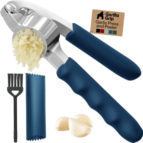 GORILLA GRIP Garlic Peeler and Press Set, Heavy Duty Mincer, Blue by GorillaGrip