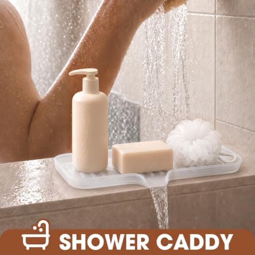 CAKETIME 2 Pack Silicone Soap Dish with Drain Spout for Bathroom Shower Caddy Kitchen Counter Bar Storage Tray Gadgets Sink Cup Dispenser Rack Home Decor Essentials Tools Transparency Large - Image 2