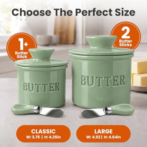 Priority Chef Large Butter Crock with Lid with Water Line, Ceramic French Butter Dish to Leave On Counter, Sage - Image 5