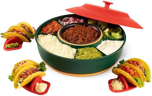 Taco Tuesday Kit - Taco Bar Serving Set for a Party - 30oz Heated Pot, 4 Taco Holders, & Detachable Lazy Susan Tray - Taco Night Fiesta – Unique Couple & Housewarming Gift Set Ideas by Kusini