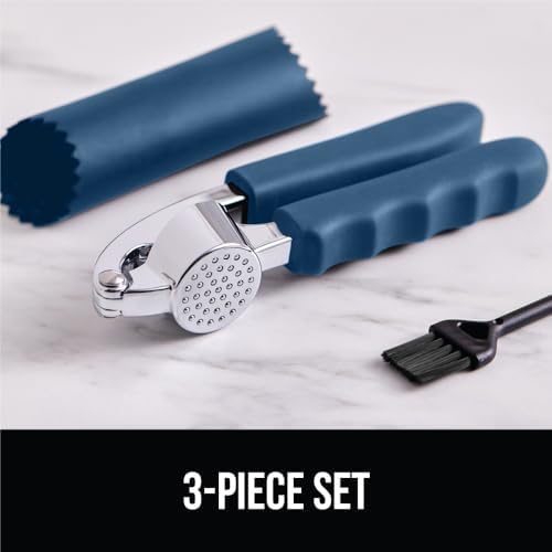 GORILLA GRIP Garlic Peeler and Press Set, Heavy Duty Mincer, Blue - Image 6