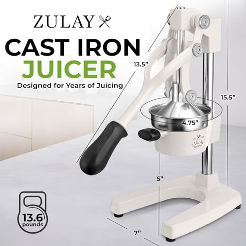 Zulay Kitchen Cast Iron Juicer, Orange Manual Juicer, Citrus Press, White - Image 2