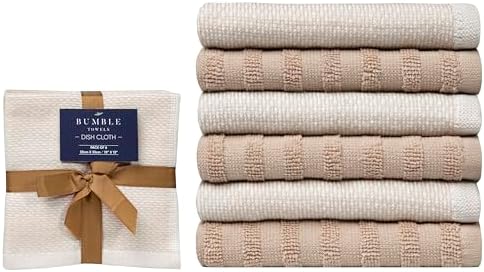 Bumble Premium Dish Cloths 13"x13" (6 Pack) | 100% Natural Ring Spun Cotton | 400 GSM | Highly Absorbent & Soft |Yarn Dyed & Solid Dyed Terry Dish Cloth Set - Tan - Image 2