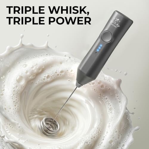 Zulay Kitchen Rechargeable Milk Frother Handheld - Frother Wand, Drink Mixer, Electric Whisk Frother, for Cappuccinos, Matcha & Protein Powder - Dynamic Triple Whisk, 3 Speed 500mAh Charcoal Gray - Image 2