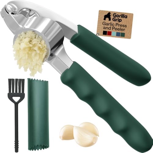 GORILLA GRIP Garlic Press and Peeler Set, Heavy Duty Mincer, Hunter Green by GorillaGrip