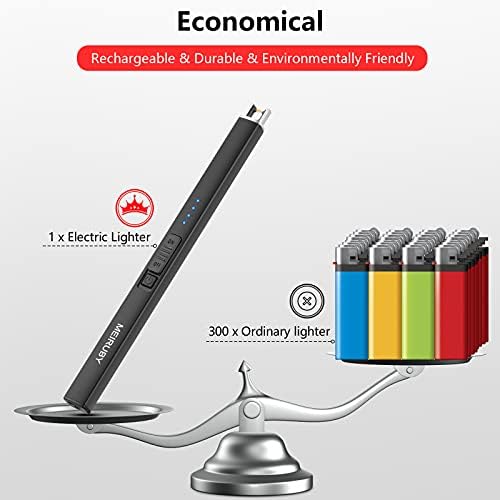 MEIRUBY Lighter Electric Candle Lighter Long Electronic Rechargeable USB Arc Windproof Flameless Lighters for Candle Camping BBQ Birthday Women's Day Gifts for Women Mom Wife Men, Balck - Image 5