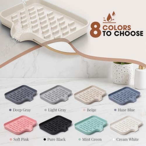 CAKETIME 2 Pack Silicone Soap Dish with Drainage Holes for Bathroom Shower Caddy Kitchen Counter in-Sink Sponge Holder Dispenser Countertop Accessories Home Practical Daily Household Stuff Beige - Image 6