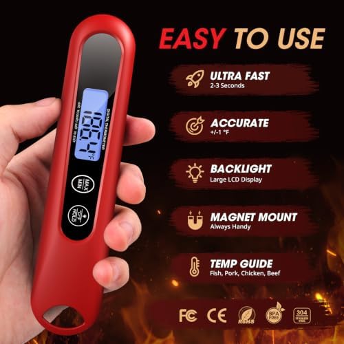 Meat Thermometer Digital – Instant Read Food Thermometer for Cooking Red - Image 2
