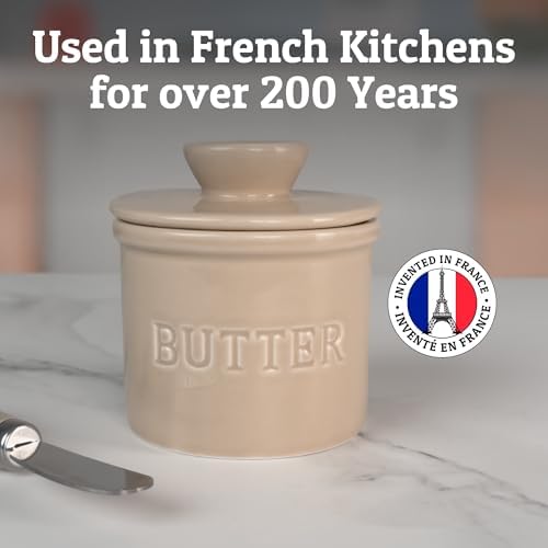 Priority Chef Large Butter Crock with Lid with Water Line, Ceramic French Butter Dish to Leave On Counter, Latte - Image 6