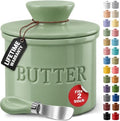 Priority Chef Large Butter Crock with Lid with Water Line, Ceramic French Butter Dish to Leave On Counter, Sage by PriorityChef