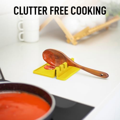 Zulay Kitchen Silicone Utensil Rest with Drip Pad for Multiple Utensils - BPA-Free, Heat-Resistant Spoon Rest & Spoon Holder for Stove Top - Kitchen Utensil Holder for Ladles & Tongs - Yellow - Image 3