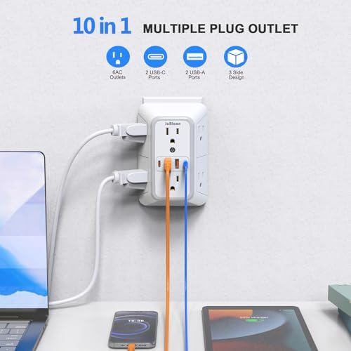 2 Pack Outlet Extender Surge Protector, 6 Outlet Splitter with 4 USB Outlet (2 USB A,2 USB C), 3Sided Power Strip with Adapter Spaced Outlets for Home, Office, Travel(White)-ETL - Image 2