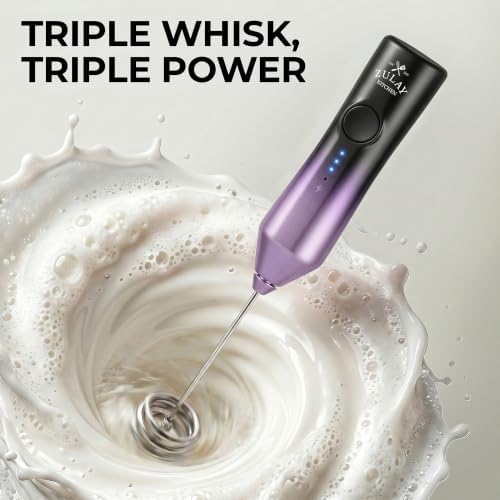 Zulay Kitchen Rechargeable Milk Frother Handheld - Frother Wand, Drink Mixer, Electric Whisk Frother, for Cappuccinos, Matcha & Protein Powder - Dynamic Triple Whisk, 3 Speed 500mAh Galaxy - Image 2