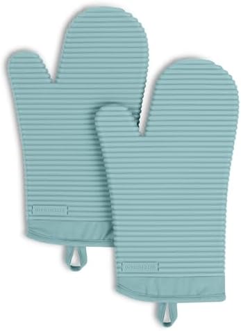 KITCHENAID Ribbed Soft Silicone Oven Mitt 2-Pack Set, 7.5"x13", Mineral Water Aqua by KitchenAid